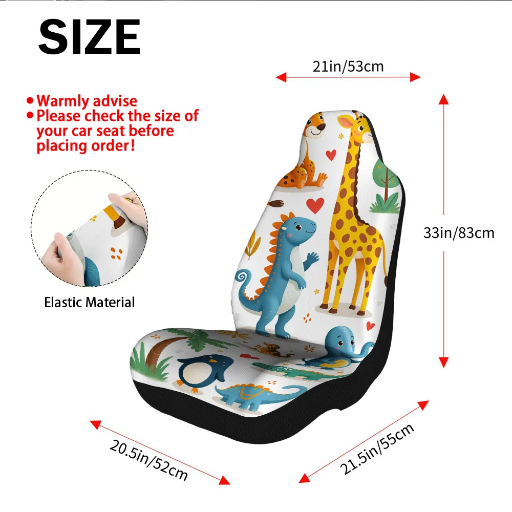 2D Flat Printing, 2pcs Stylish Animal Zebra Giraffe Pattern Front Seat Covers, Keeps Driver Comfortable During Daily Commutes, S