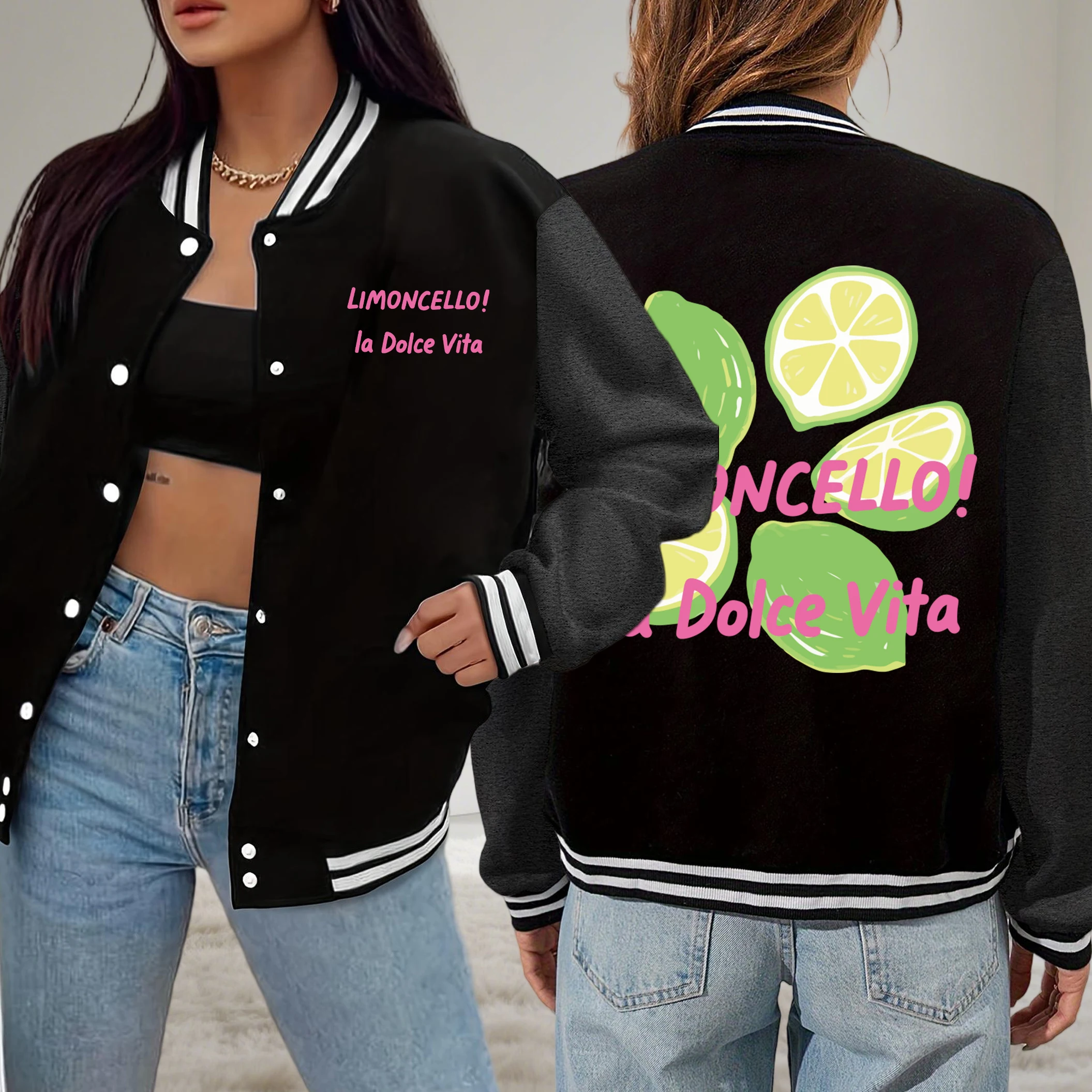 

Limon Cello La Doice Vita Lemon Fruit Prints Уличная одежда для женщин в стиле хип-хоп Свободная бейсбольная форма Повседневная флисовая куртка Осенние топы