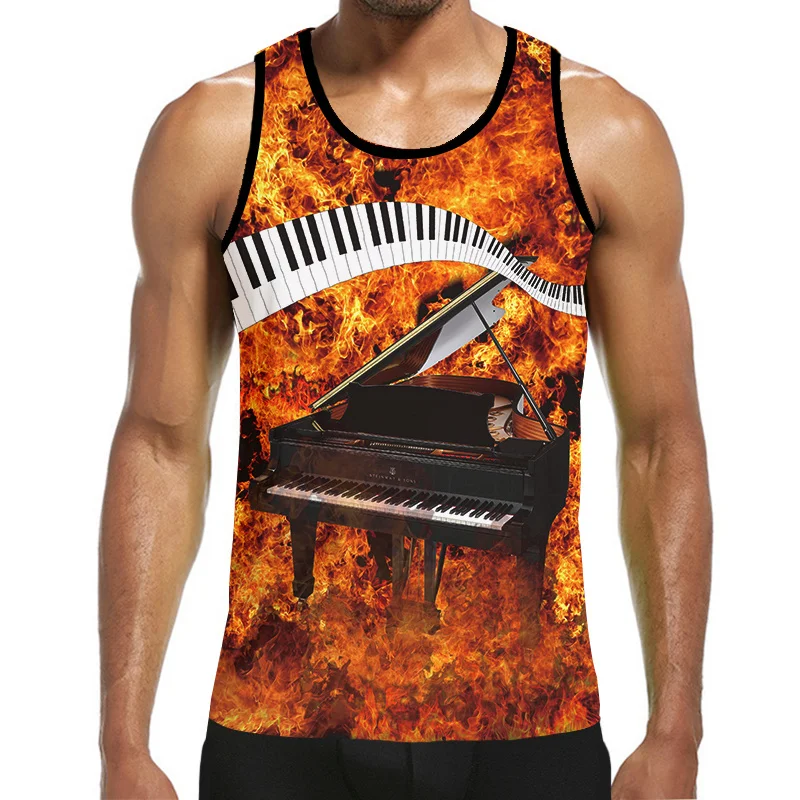 

3D Printed Piano Tank Top Men Summer Streetwear Short Sleeve Vest Fashion Funny Music DJ T Shirts Gym Fitness Oversized Tanks