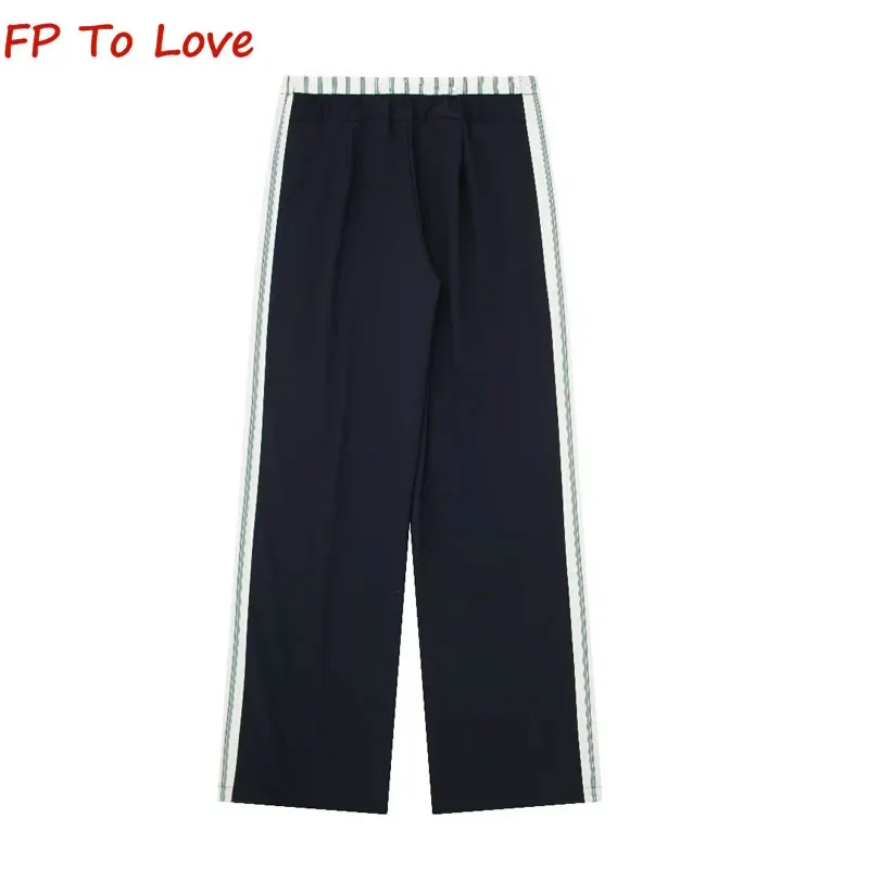 Spring Summer 2024 Black Waisted Straight Leg PB&ZA Woman Side Stripe Pants 1255405