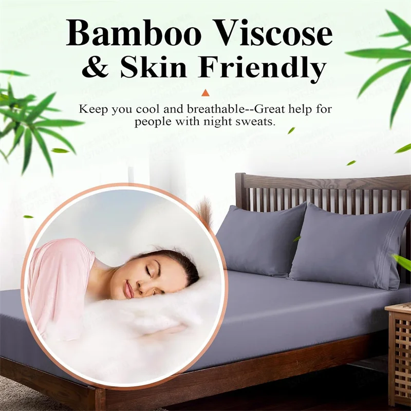 Organic Bamboo Bed Fitted Sheet Solid Color Silky Bed Cover Luxury Mattress Cover with Rubber Band Double Queen Size Customized