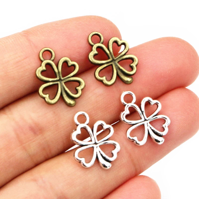 40pcs 3-Styles Bronze Antique Silver Plated Clover Leaf Handmade Charms Pendant:DIY for bracelet necklace