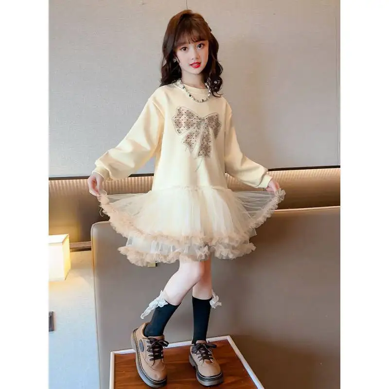 

2024spring and autumn new girls fashionable long sleeve sweater princess dress