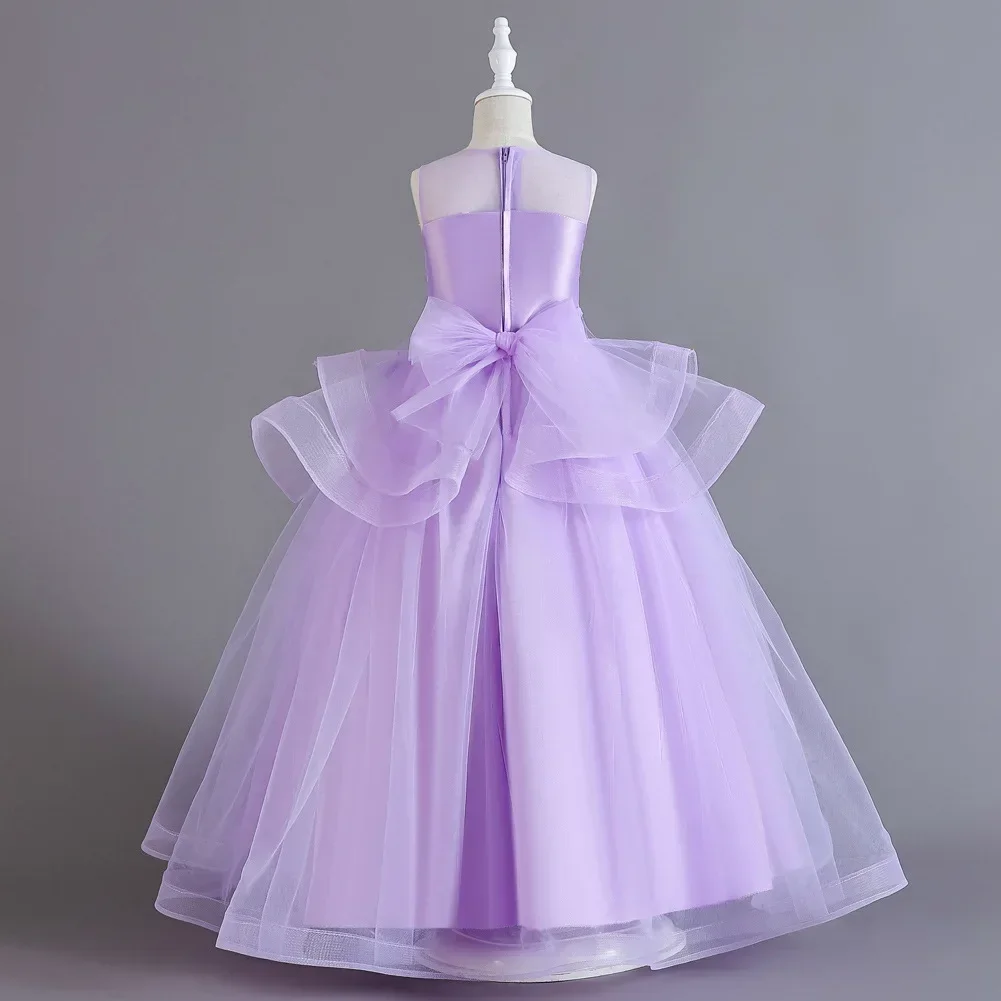 8 10 12 14 15 16 Years Teens Girls Elegant Luxury Party Flower Princess Dress Child Wedding Ceremony Evening Long Lilac Clothes