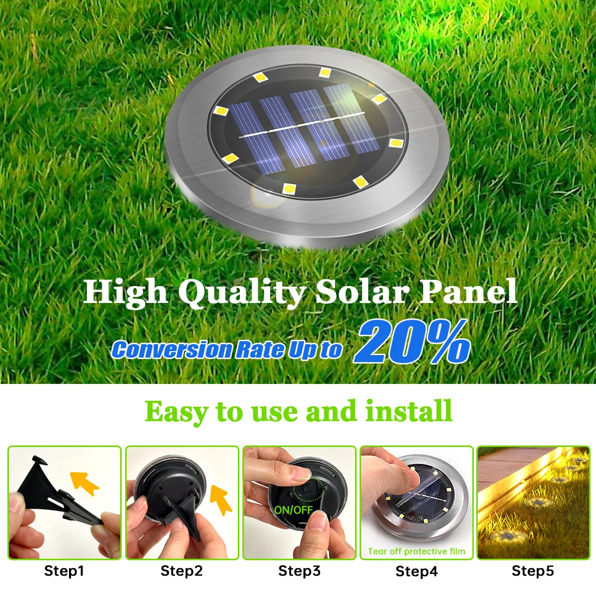 8pcs Solar Outdoor Lights Yard Driveway Step Decor Light Waterproof Solar Pathway Lights Bright In-Ground 8led Solar Garden Lamp