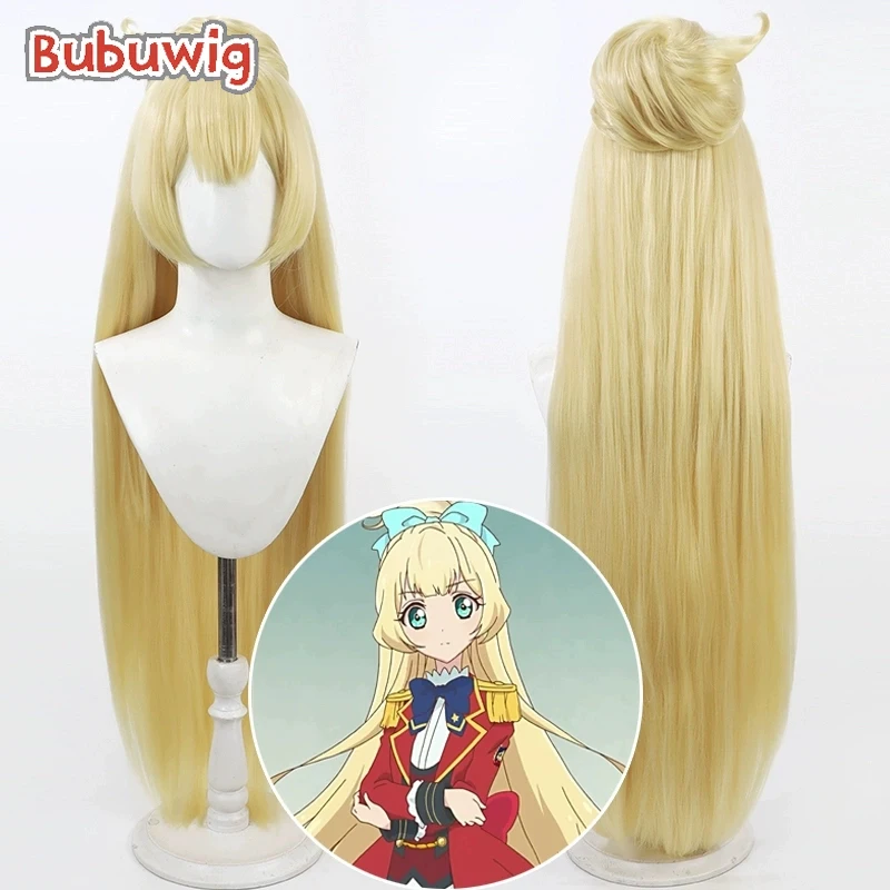 Bubuwig Synthetic Hair Shiratori Hime Cosplay Wigs With Buns Aikatsu Stars! Shiratori Hime 100cm Long Blonde Wigs Heat Resistant