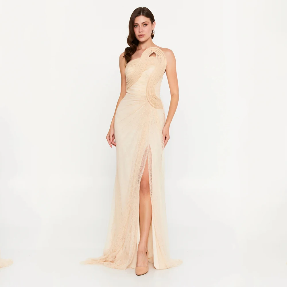 

Dream Classic High Quality Evening Dress Lace for Floor-Length Sleeveless Slit Prom Dress Vestidos De Fiesta Customized