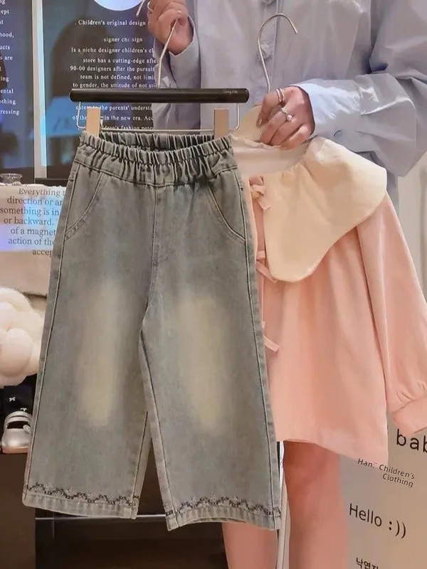 Faionable Straight Leg Jeans for Girls Autumn Season Versatile Casual Pants Trendy Korean Sle Baby Girls Faionable Casu...