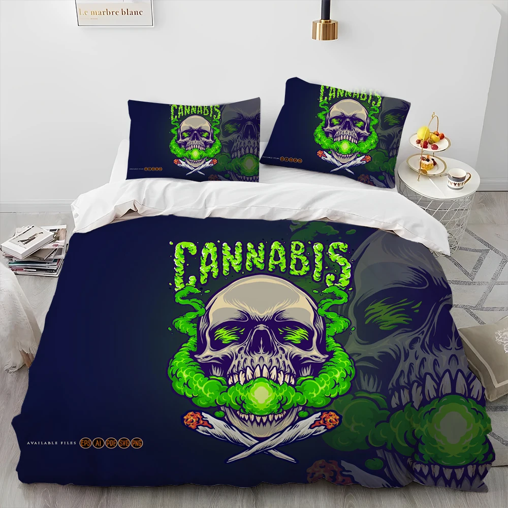 

Maple Weed Plant Green Death Skull Smoke Comforter Bedding Set,Duvet Cover Bed Set Quilt Cover Pillowcase,Queen Size Bedding Set