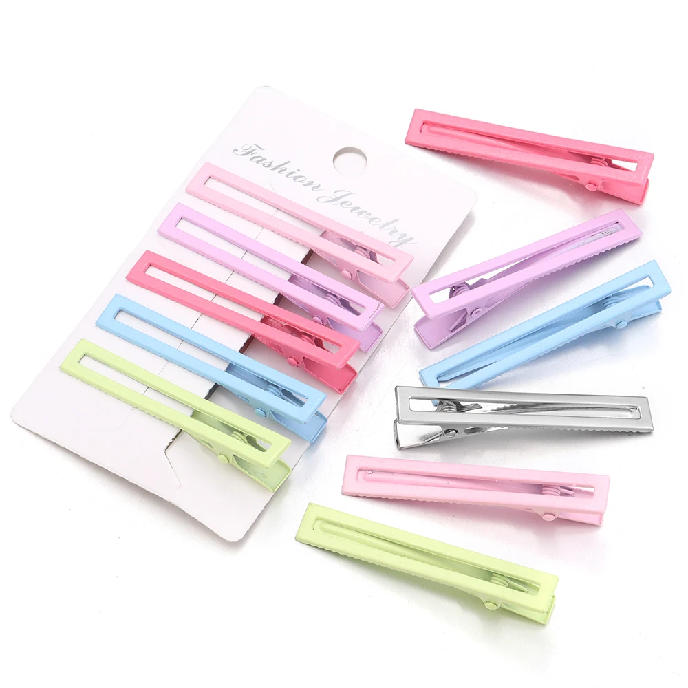 30pcs/lot 6cm Colorful Hair Clips Hollow Duckbill Hair Clip For Jewelry Making Hairpins Base Makeup Clips Hairpin Accessories