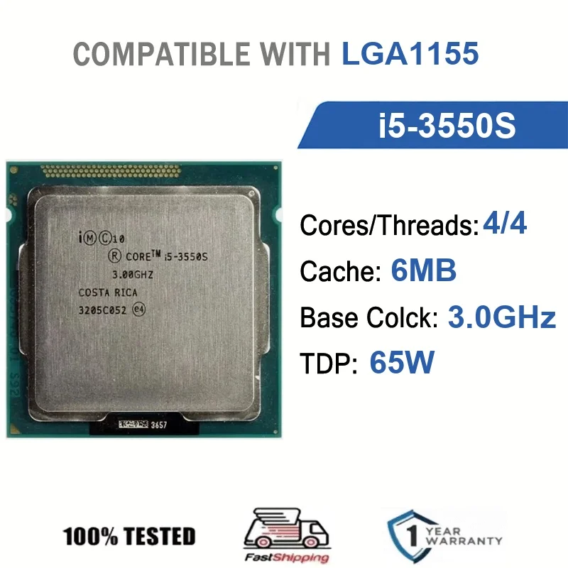 Intel Core i5-3550S 4 núcleos 4 hilos 3,0 GHz 65 W 6 MB de caché 22 nm LGA1155 SR0PA DDR3 1333/1600 MHz Ivy Bridge HD Graphics 2500