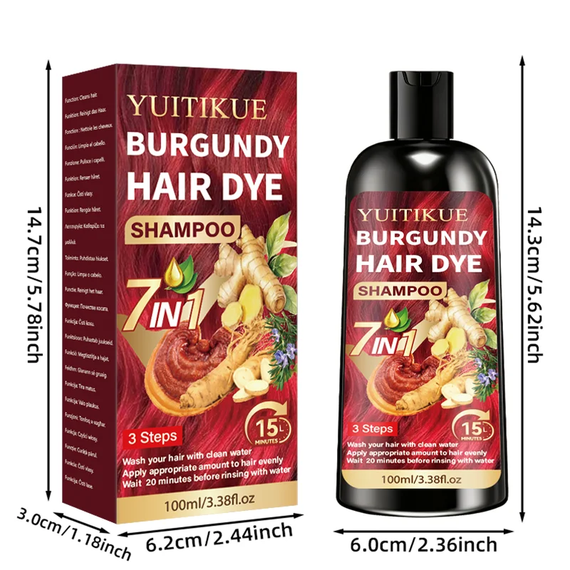 YUITIKUE 100ml Burgunderfarbenes Haarfärbeshampoo, 7 IN 1 15-Minuten Schnellfärbung, Natürliche Feuchtigkeitspflege für Glänzendes & Langanhaltendes Haar – Detail 10