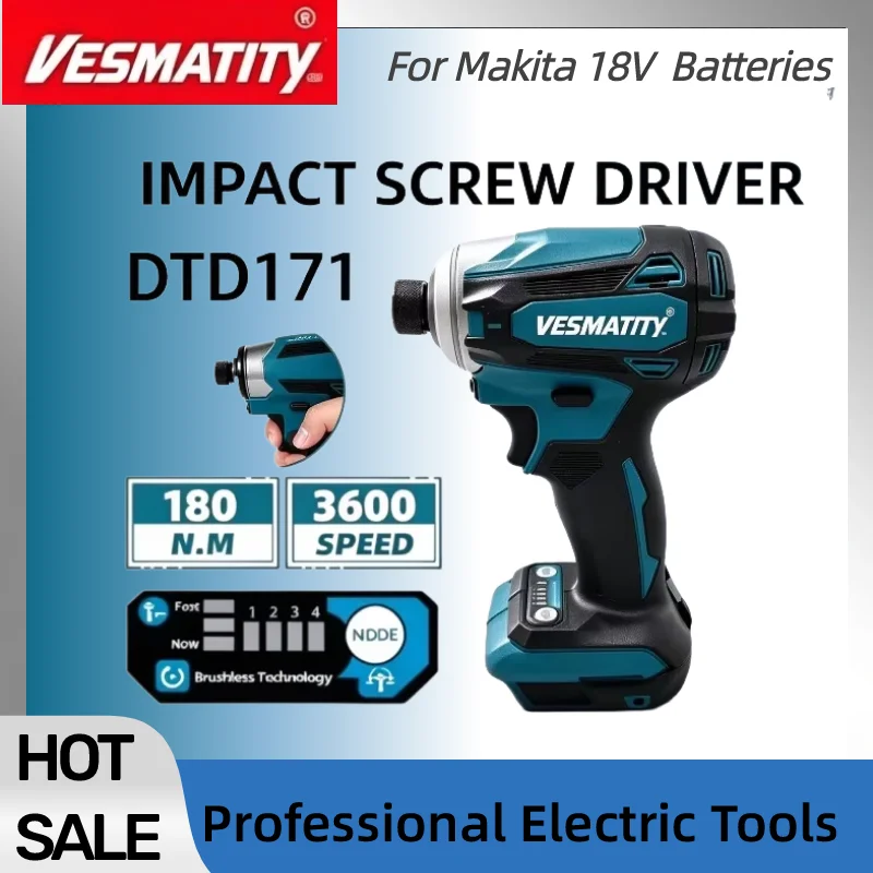DTD171 Cordless Impact Driver, Brushless Motor, 180N·m, Lightweight, One-Hand Mode Switch, for 18V-20V battery for DIY Repair