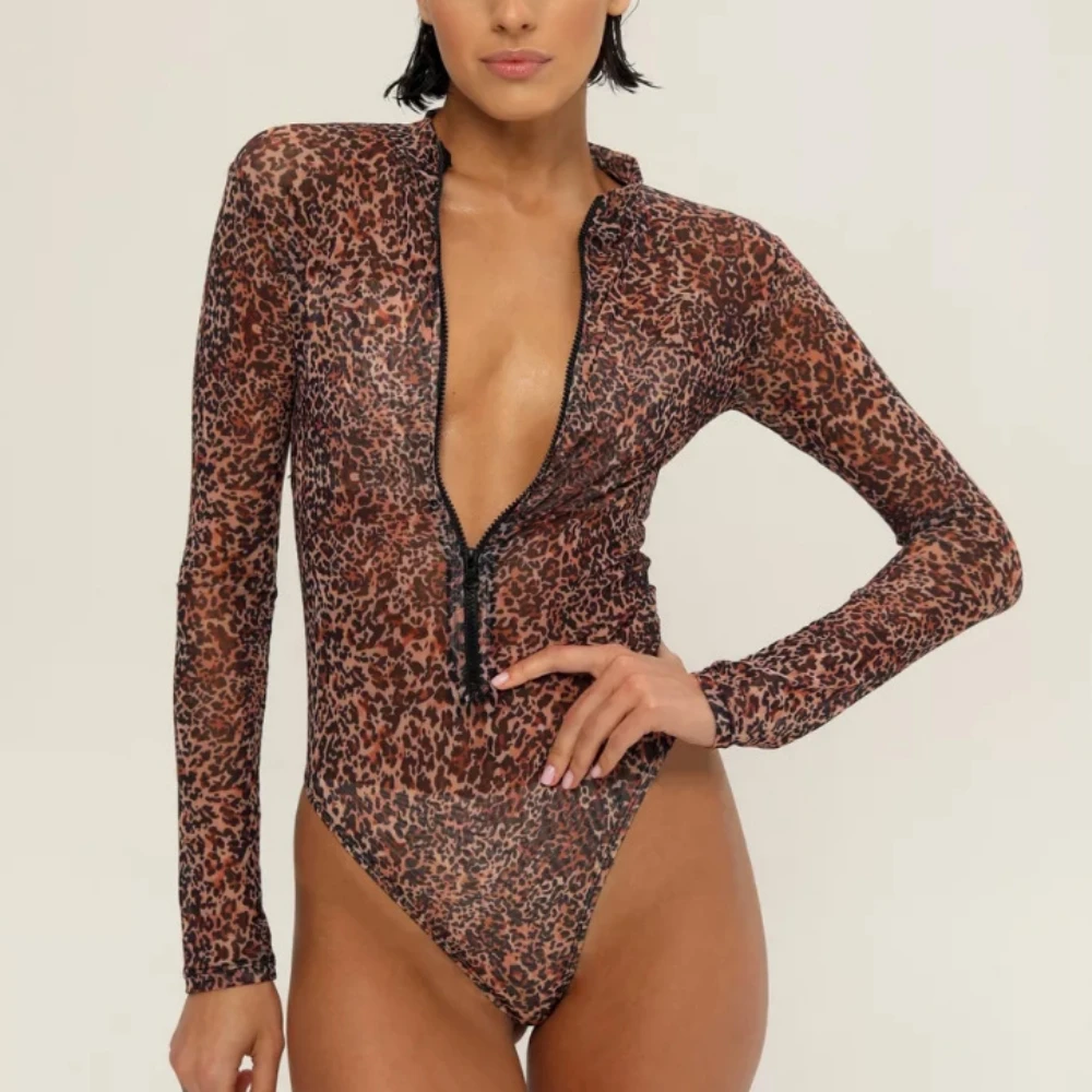 Women\'s Rashguard Zipper Long Sleeve Surfing Printed Swimsuit Women 2024 One Piece Bodysuit Push Up UV Protection Swimsuit Lady