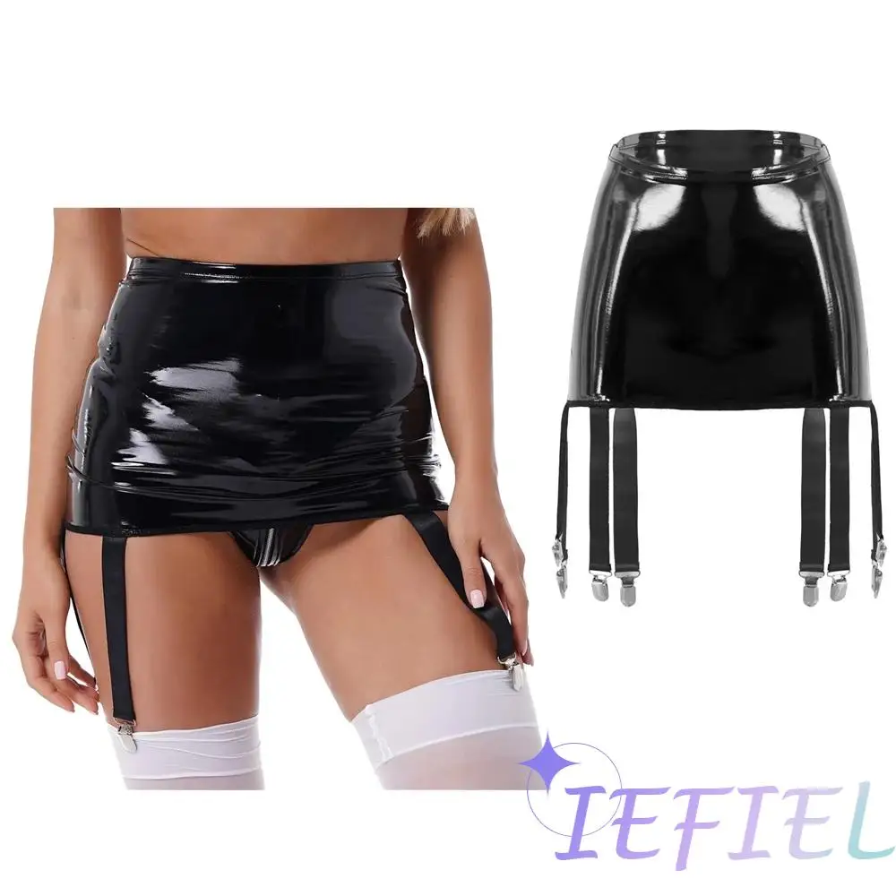 

Ladies Pencil Skirt Suspenders Thigh High Stockings Metal Clips Latex Dress Nightclub Tights Pole Dance Performance Costume