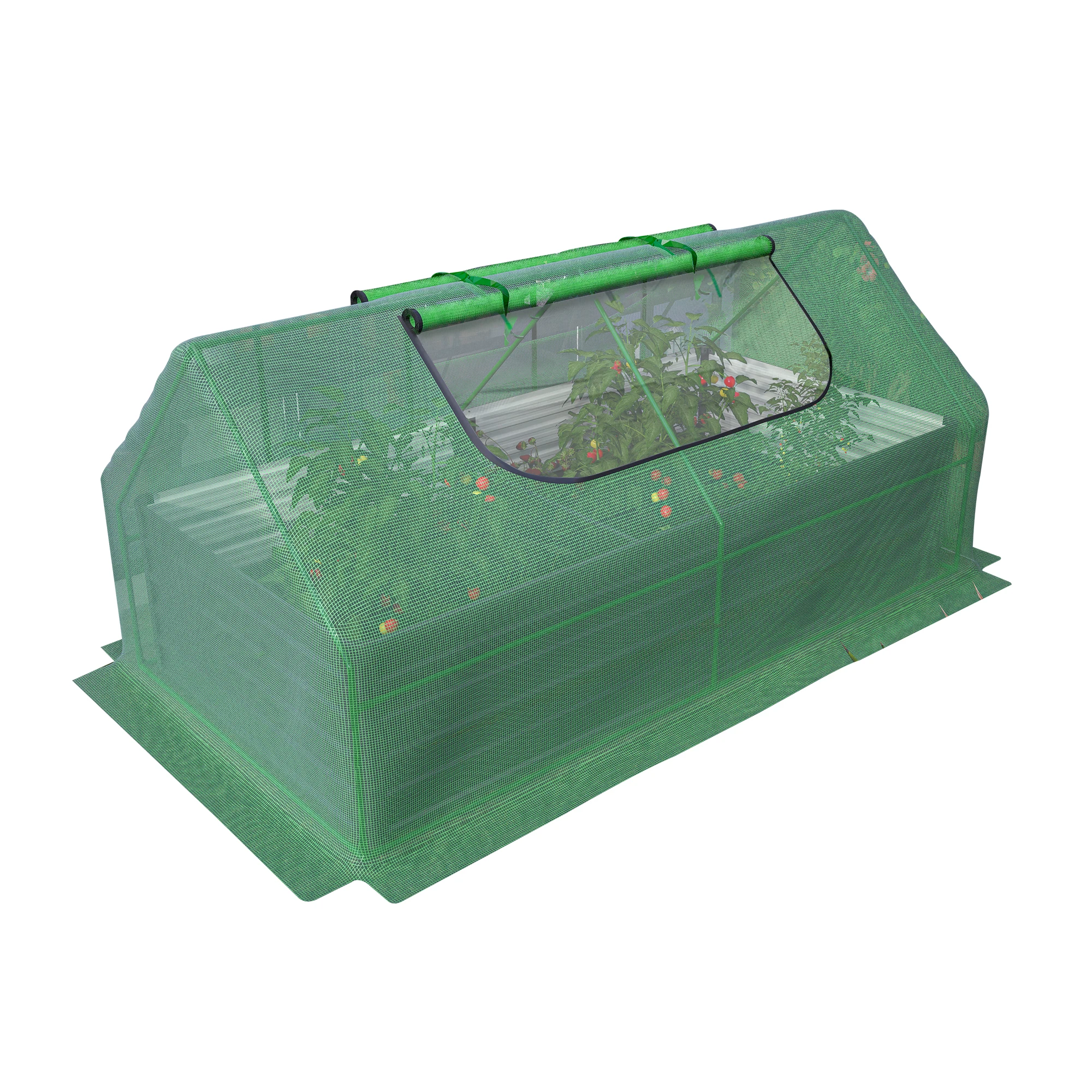 LZBEITEM 8x4x2ft Galvanized Raised Garden Bed with Cover Metal Planter Box Kit, w/ 2 Large Screen Windows Mini Greenhouse