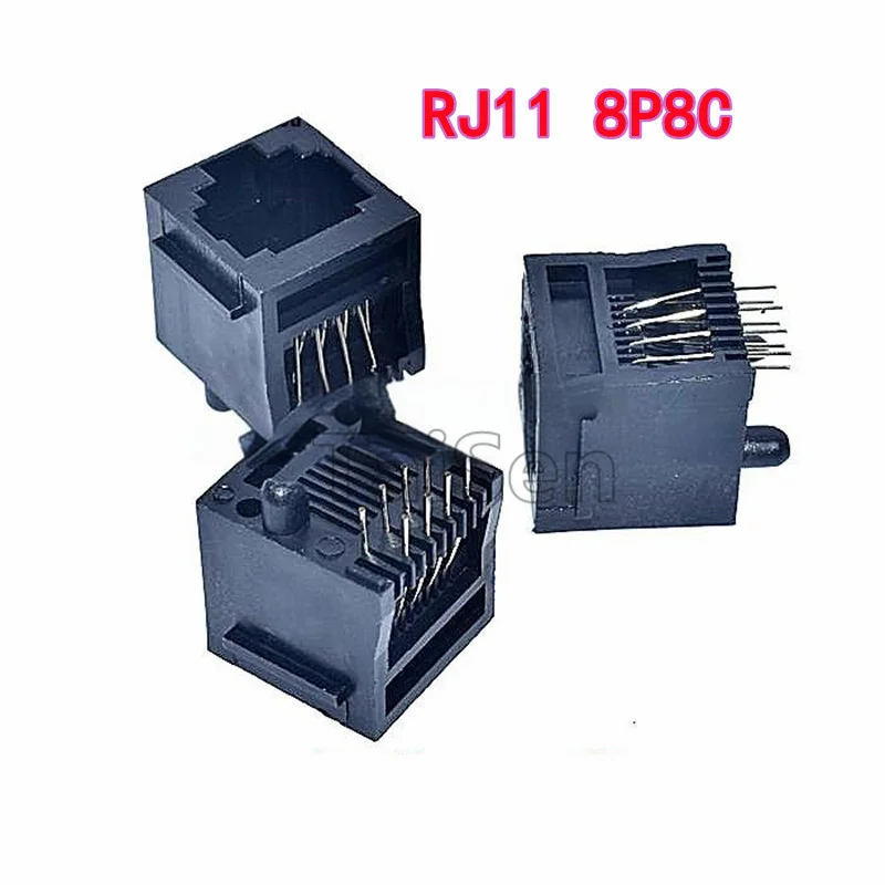 10 PZ RJ11 Presa Telefonica Verticale 180 Gradi 95001 Testa di Cristallo Jack Femmina Nero 52-4P4C 52-6P6C 52-8P8C