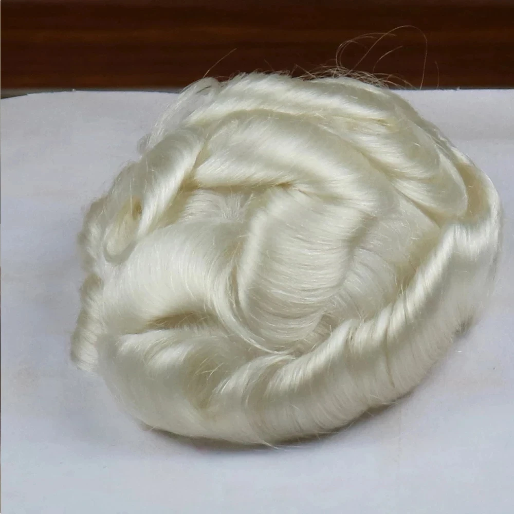 Wig pria # 60RY rambut manusia putih kulit tipis penuh PU 8x10 rambut palsu pria 0.04-0.05MM sistem pengganti Unit prostesis kapiler