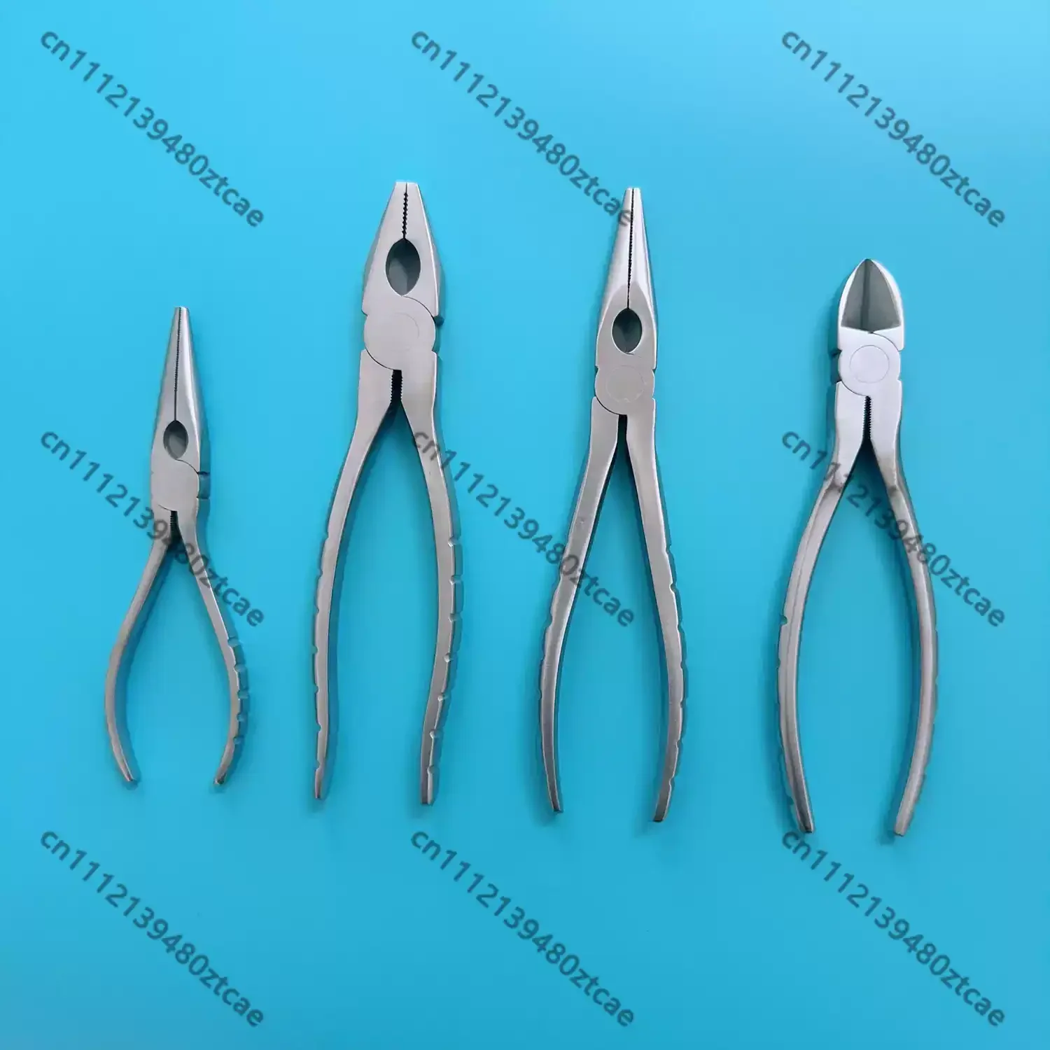 Medical food grade stainless steel pliers set, including wire cutter, flat nose pliers, needle nose pliers