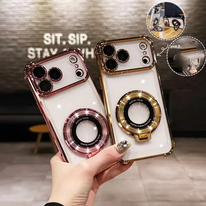 Transparent shockproof Magnetic Holder Phone Bracket Case For Samsung Galaxy S26 S25 S24 S23 S22 S21 Ultra FE Edge Stand Cover