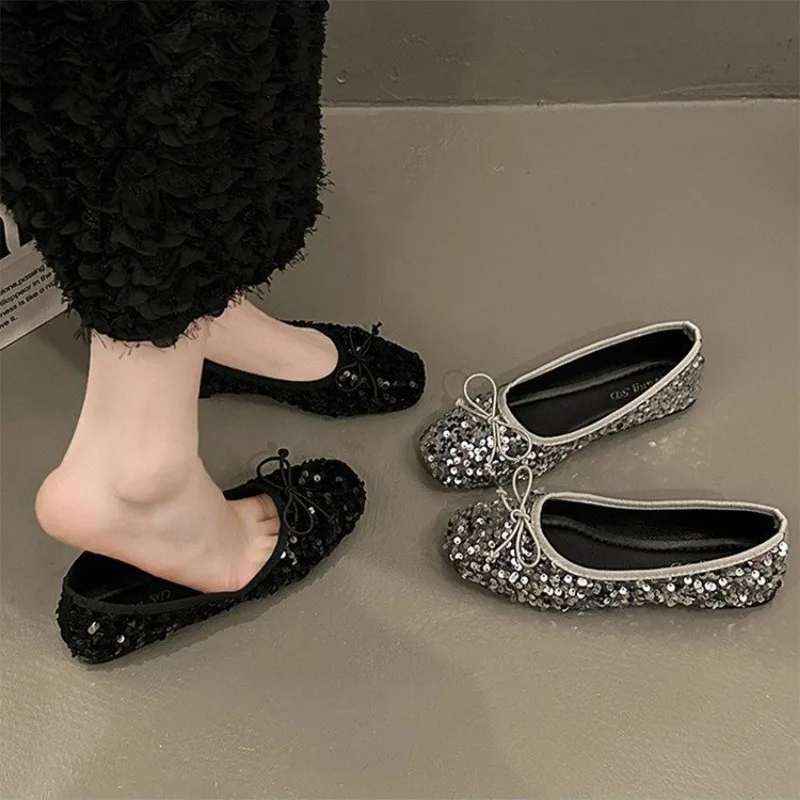 New Bow Bling Women Flats Shoes New Fashion Dress Luxury Shoes 2024 Summer Soft Sole Comfort Shoes Elegant Shallow Zapatillas