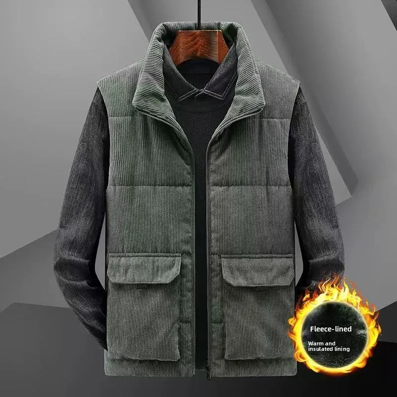 

Thickened Fleece Lined Corduroy Vest Male Cotton-Padded Vests Coats Men's Sleeveless Vest Jackets Warm Waistcoats Plus Size 6XL