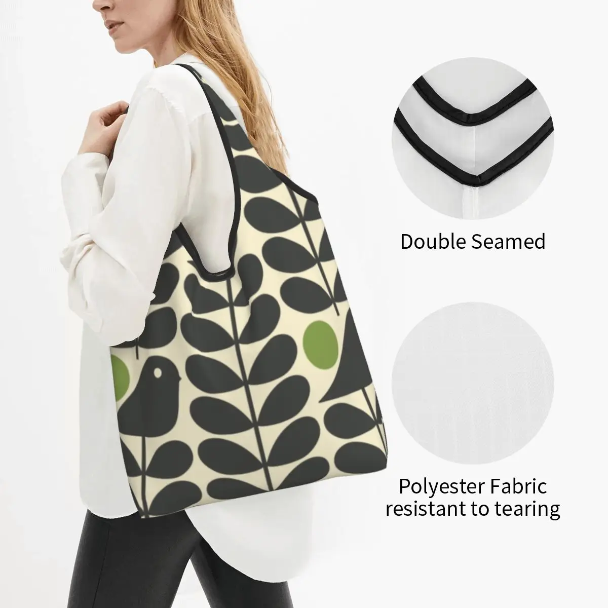 Custom Orla Kiely Dark Color Shopping Bags Women Portable Big Groceries Scandinavian Flower Scandi Retro Shopper Tote Bags