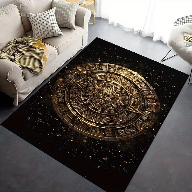 1pc Mayan‑Symbol Rectangular Area Rug, Indoor & Outdoor Floor Mat for Living Room, Bedroom, Dormitory,Balcony,Holiday Home Decor
