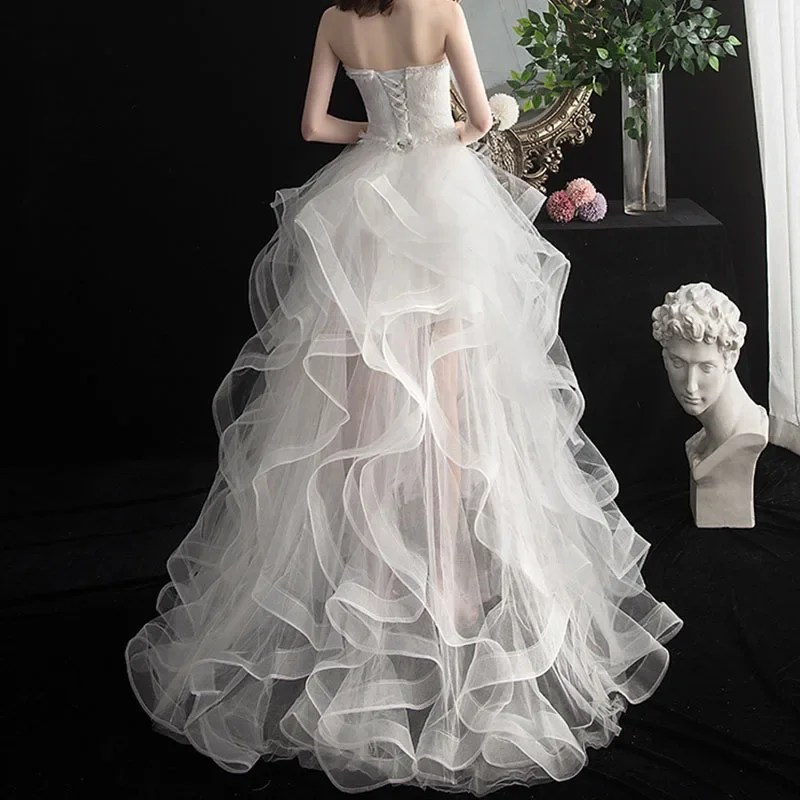 Short Front and Long Back Light Wedding Dress Princess Fluffy Trailing Cake Skirt  Marriage Dress Wedding Dresses for Women