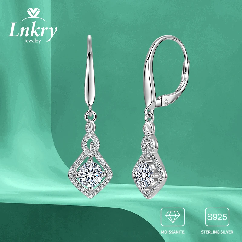 

Lnkry Sparkling Round Cut 5MM Moissanite Drop Earrings for Women Oorbellen Zilver 925 Sterling Silver Dangle Earring Jewelry