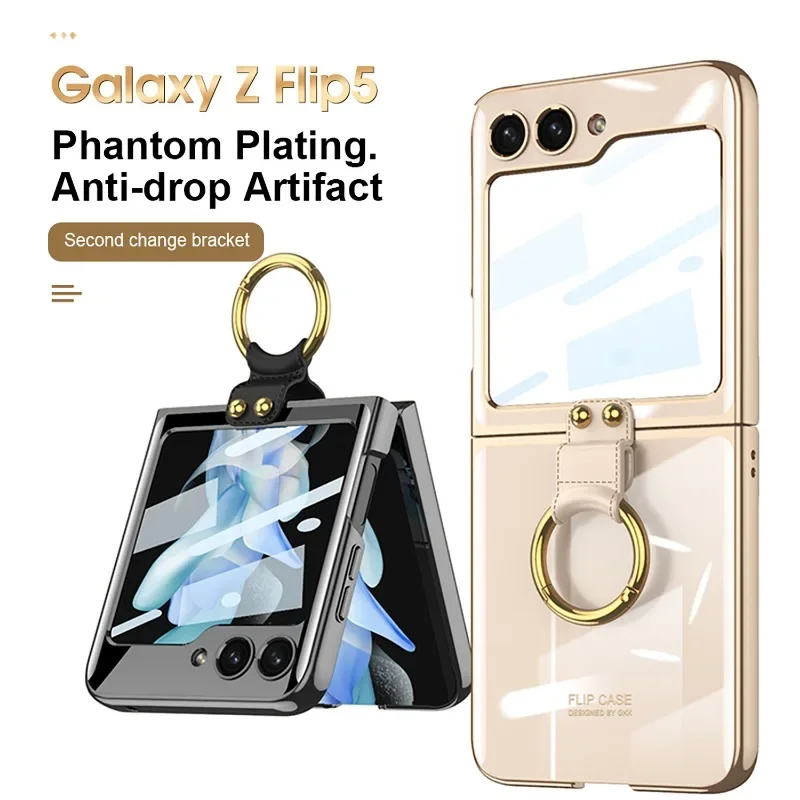 

Luxury Plating Clear Phone Case for Samsung Galaxy Z Flip 6 5 4 Flip6 Flip5 Flip4 5G Case with Ring Transparent Shockproof Cover
