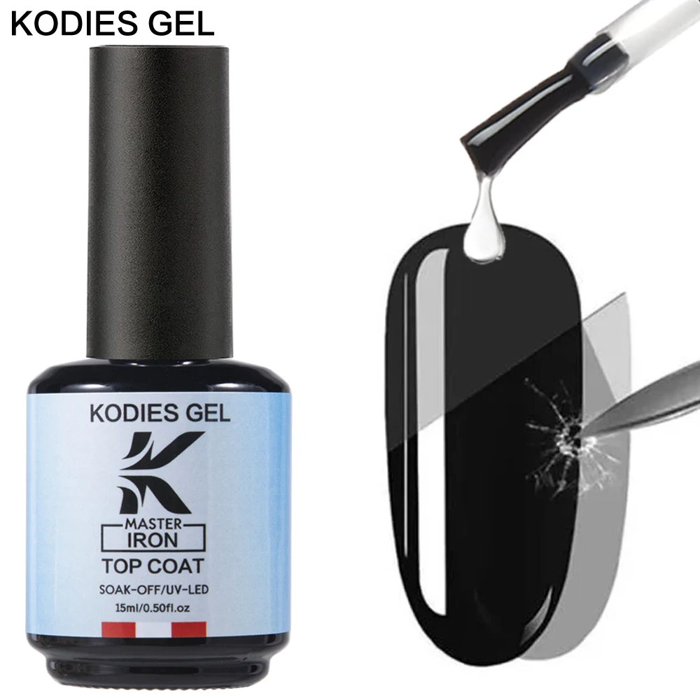

KODIES GEL Iron Top Coat Гель-лак для ногтей 15 мл УФ-полуперманентный супер блестящий верхний базовый гель-лак Finish Sealer Art