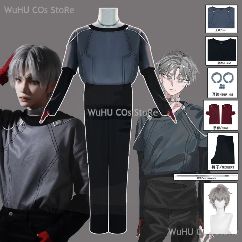 

Alien Stage Cosplay R6 Till Cosplay Costume Wig Grey Suit Top Pants Choker Ear Studs Women Men Halloween Party RolePlay Suit