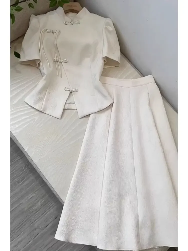 

Рубашка с цветочной вышивкой, 2021, блузка с высокой талией, винтажная черная юбка трапециевидной формы, комплекты из 2 предметов, летний укороченный топ