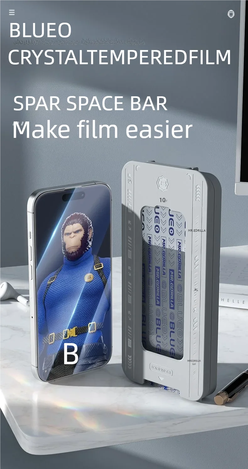 blueo Crystal for iPhone 15 PRO MAX locator tempered film iPhone 15 Pro full screen high-definition anti drop film