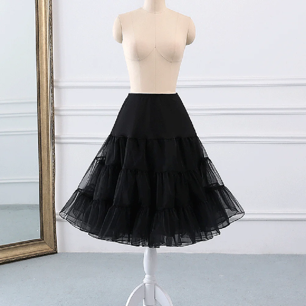 

Petticoat Black Tulle Underskirt Short Hoopless Tutu Slip Elastic Waist Yarn Layer Soft Lining
