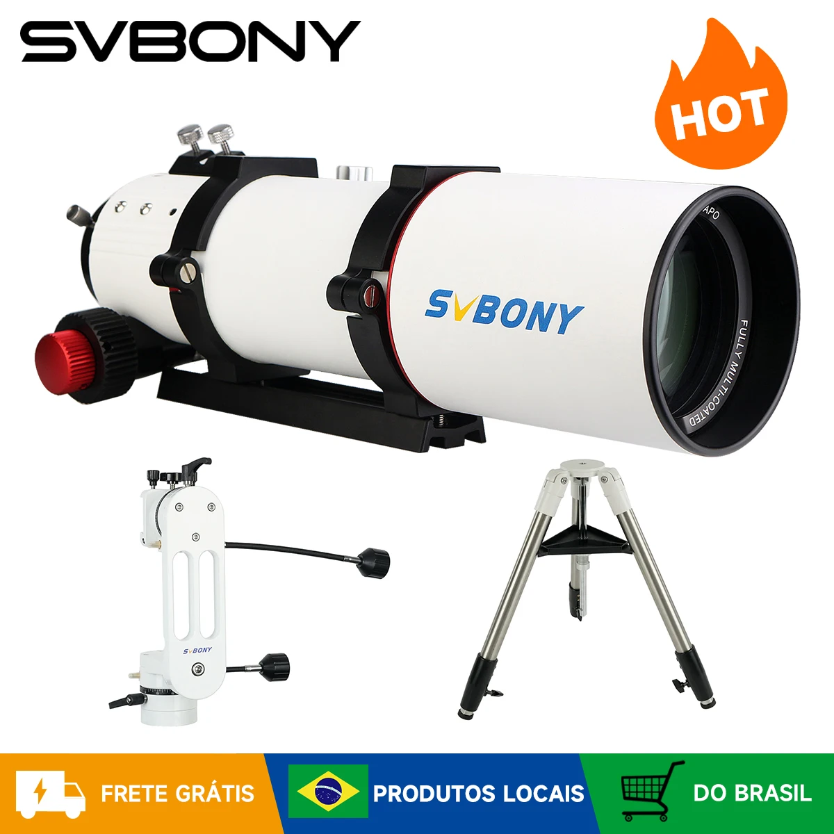 Telescópio Astronômico Svbony SV550 80mm APO e Conjunto de Montagem Alt-Azimutal SV225 e Tripé de Alumínio SV225T