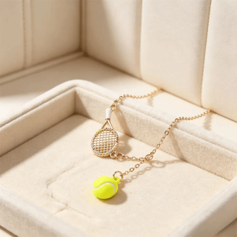 Openwork Design Tennis Racket Necklace Tarnish Free Waterproof Racket Pendant Necklace Sport Necklace For Women