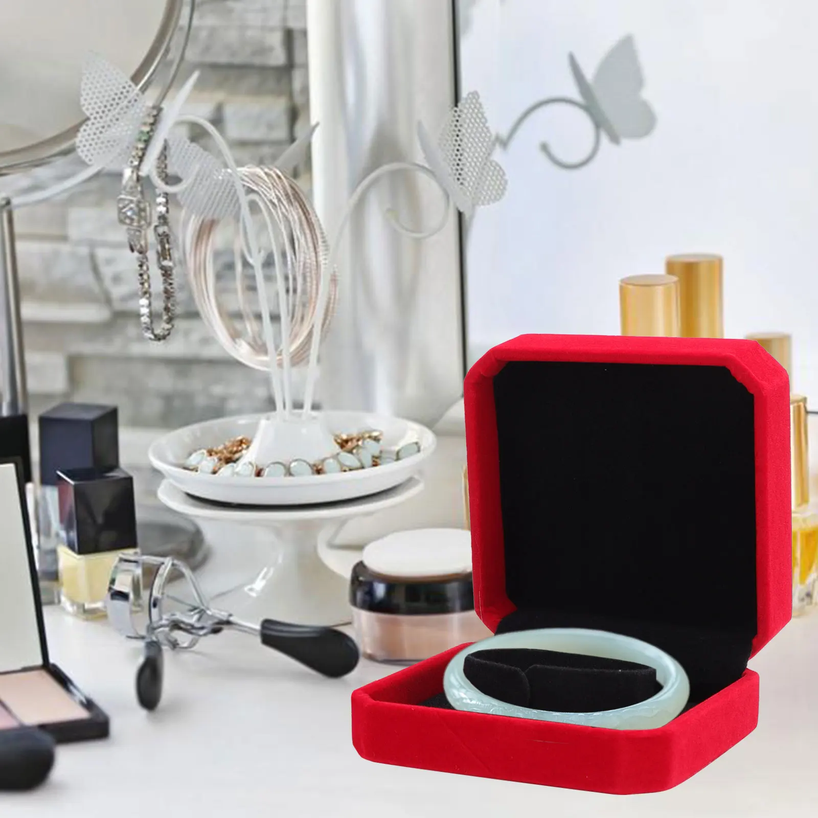 

2Pcs Velvet Jewelry Container Box Square Shape Portable for Wedding Proposal Engagement Birthday Anniversary Jewelry Gift Holder