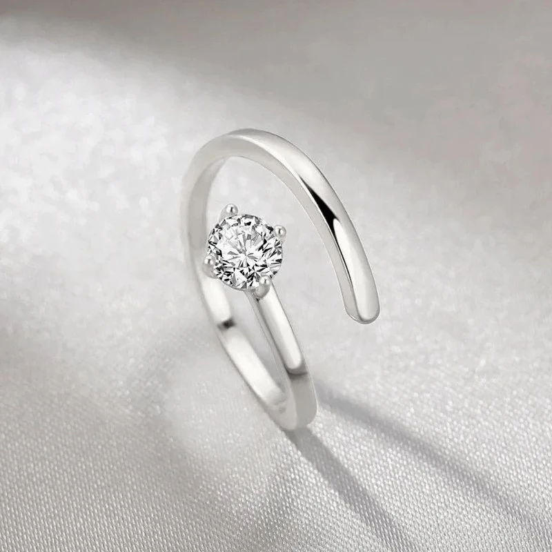 Women's Adjustable 925 Sterling Silver Cubic Zirconia Ring, Simple Design