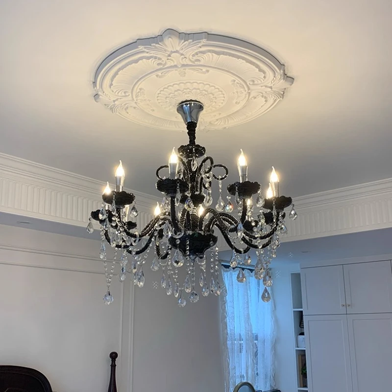 الأوروبي الأسود الفولاذ المقاوم للصدأ الثريات الدمعة شكل كريستال قلادة ضوء غرفة المعيشة دراسة غرفة نوم فندق LED مصباح معلق #6