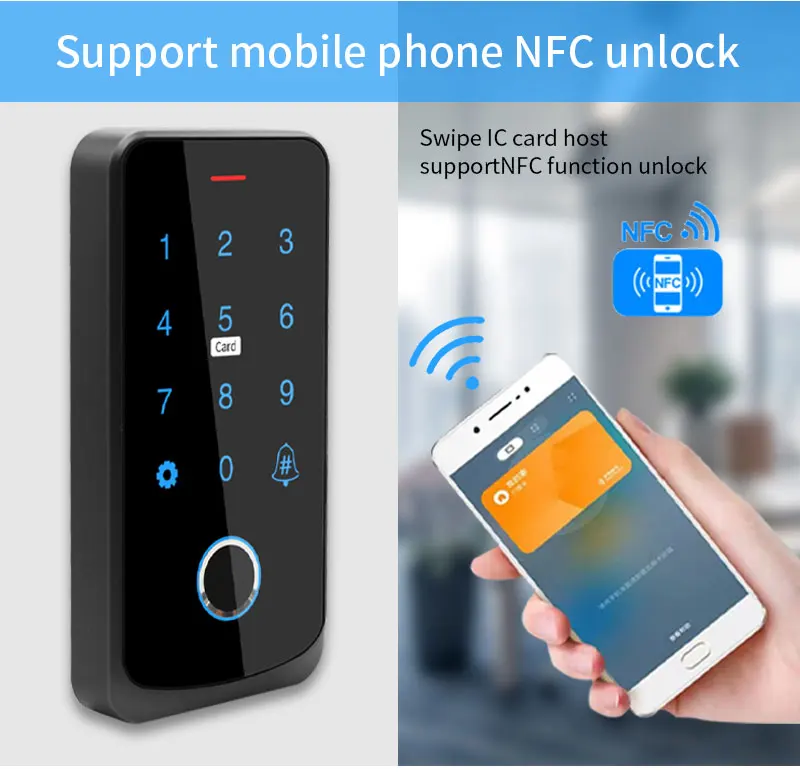 

NFC Tuya Bluetooth с подсветкой, сенсорная клавиатура контроля доступа, IP65, водонепроницаемая RFID-клавиатура 13,56 МГц, биометрическая клавиатура для открывания дверей с отпечатками пальцев
