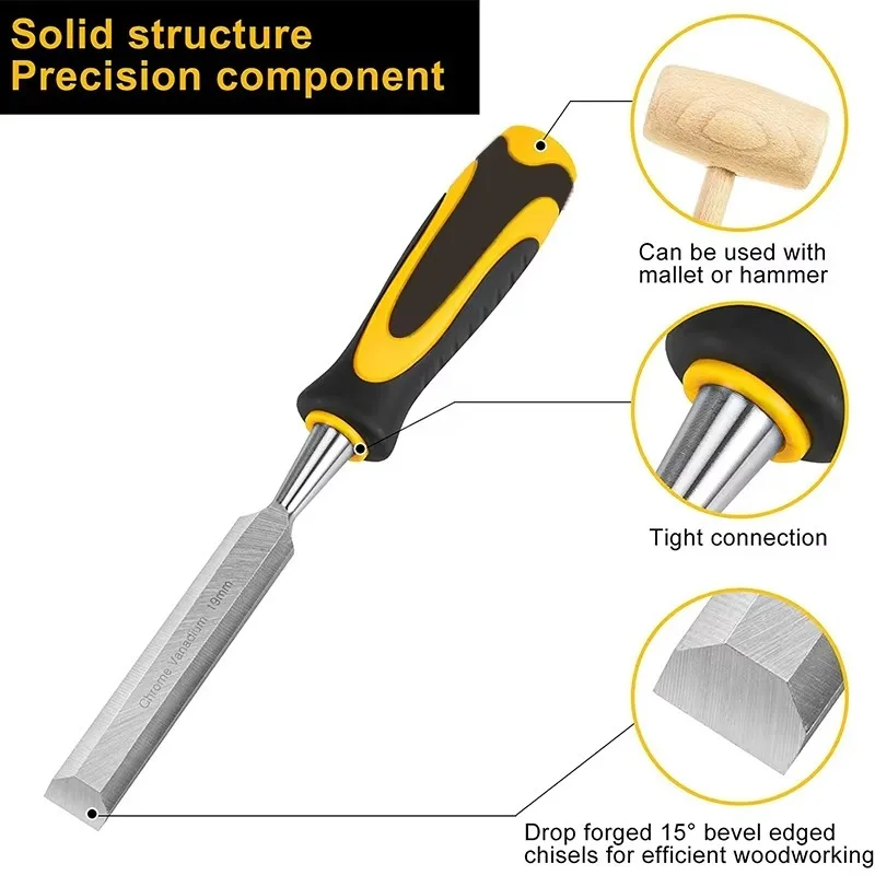 Topkwaliteit 5-delige professionele chroom-vanadiumstaal schokabsorberende grip timmerman houtbewerking houtsnijwerk beitelset