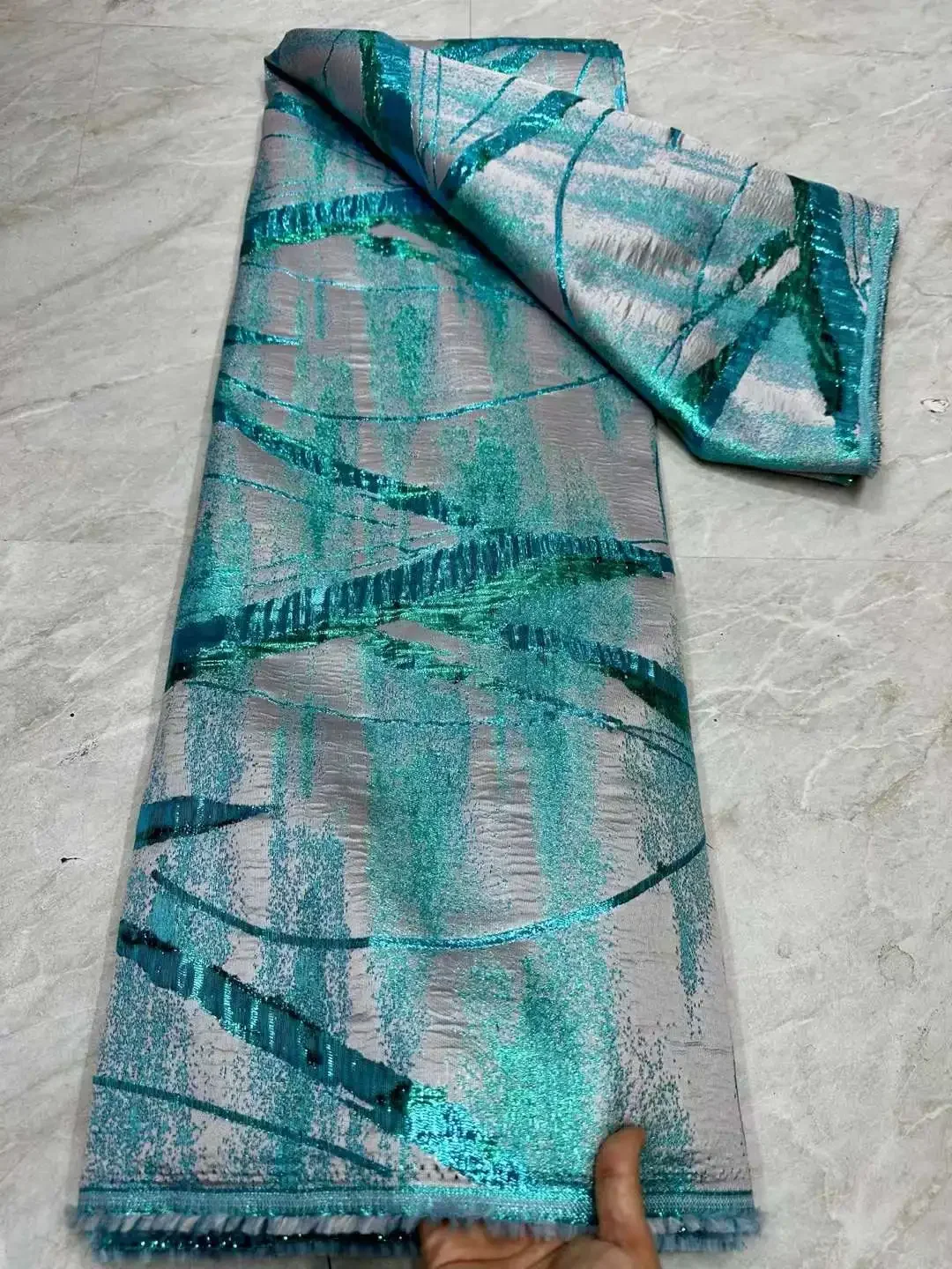 

2025 High Quality Damask for Wedding Evening Dresses 5Yards African Nigeria Brocade Lace Fabric Jacquard Organza Fabric AH0482