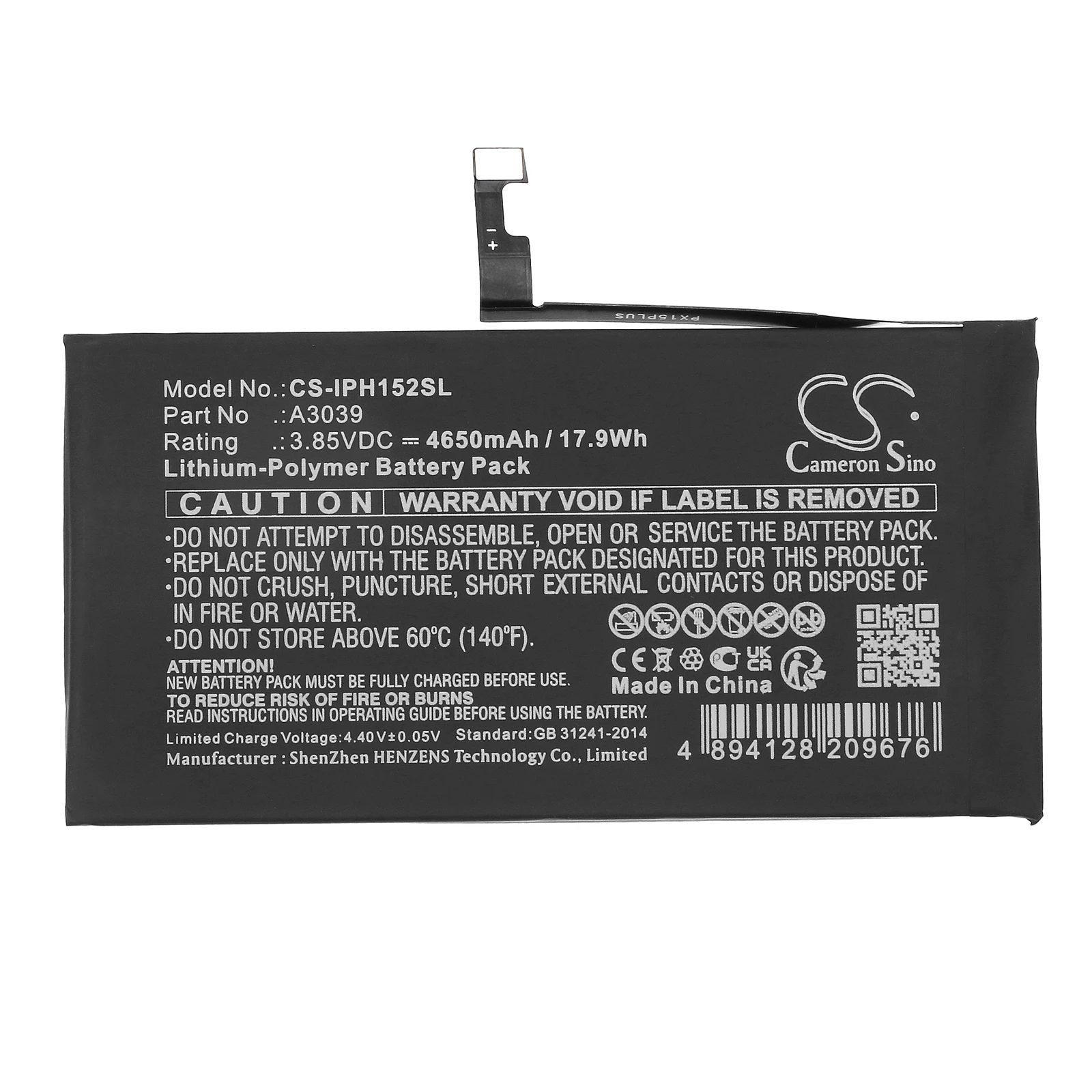 CS Replacement Battery For Apple iPhone 15 Plus A3039 4650mAh / 17.9Wh Mobile, SmartPhone