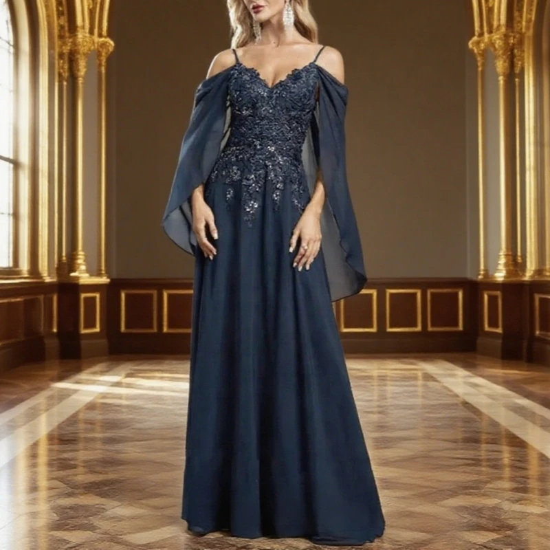 

Elegant Women Gowns Spaghetti Straps Applique Dress A Line Floor Length V Neck Mother Dresses Robes Invitée Mariage Customized