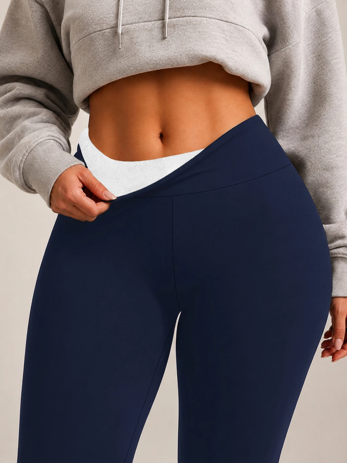 Hochgeschnittene, mit Fleece gefütterte Leggings für Damen, dicke, weiche, bauchkontrollierende Workout-, Lauf-, Yoga-Thermo-Wärmehosen für den kalten Winter. – Detail 9