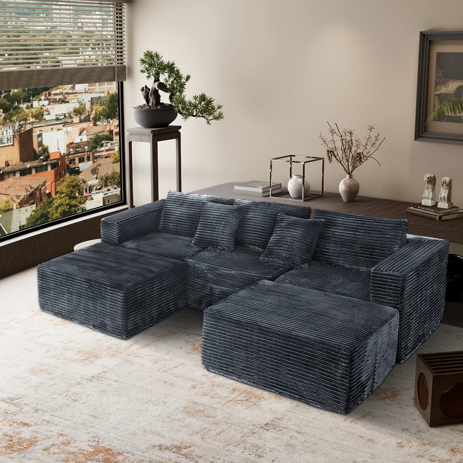 

Диван для гостиной без каркаса, 110,24 дюйма, U/L-образный, с реклайнерами с обеих сторон, раскладной диван-кровать, мягкая вельветовая обивка, Cloud