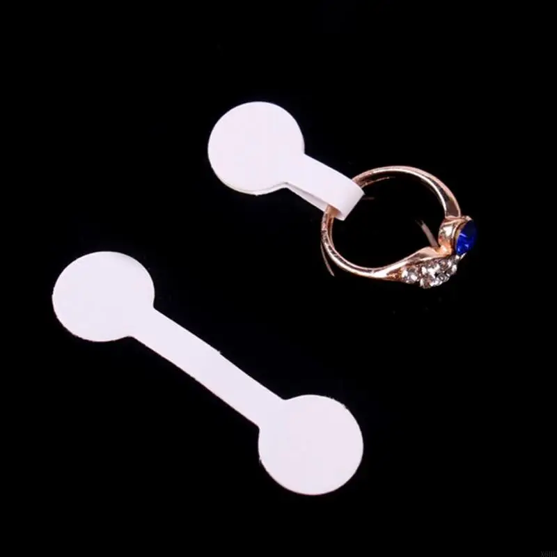 100PCS Adhesive Paper Jewelry Ring Tag White Dumbbell Ring Tag Jewelry Ring Size Sticker Label Tag