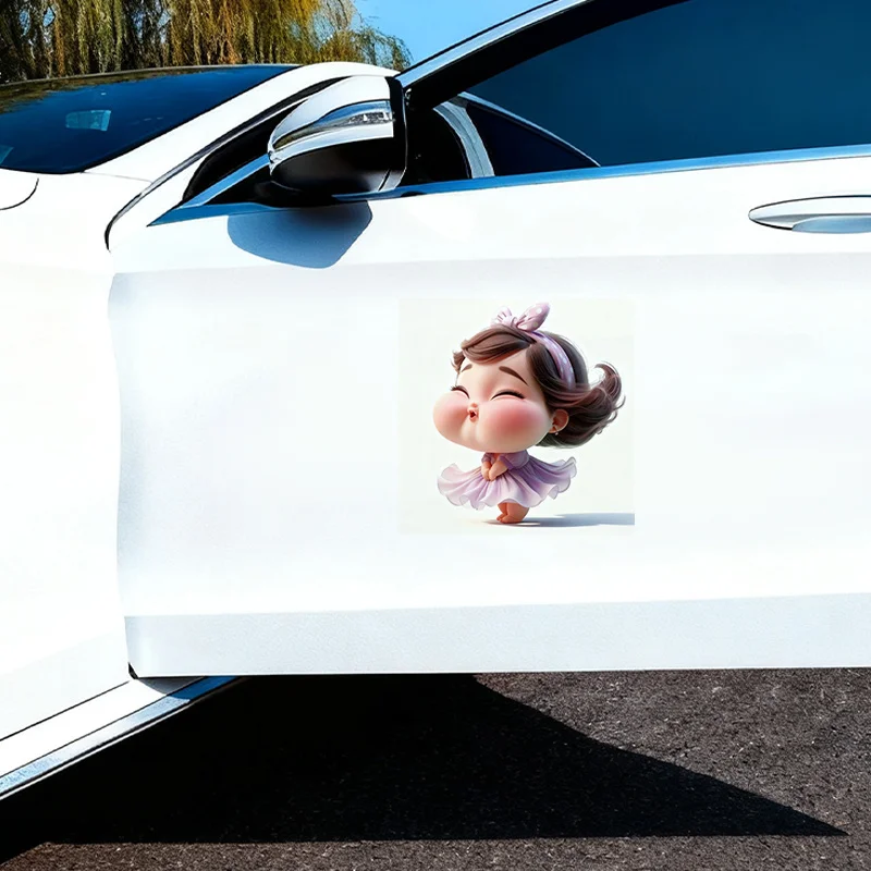 1Pc Cute Chubby Girl Purple Polka Dot Bow Dress Waterproof Vinyl Sticker for Car Motorcycle Helmet Bottle Laptop Window Wall